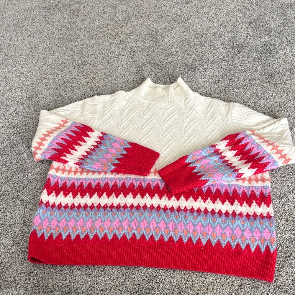 St. John's Bay Vibrant Red and Cream Turtleneck Sweater
